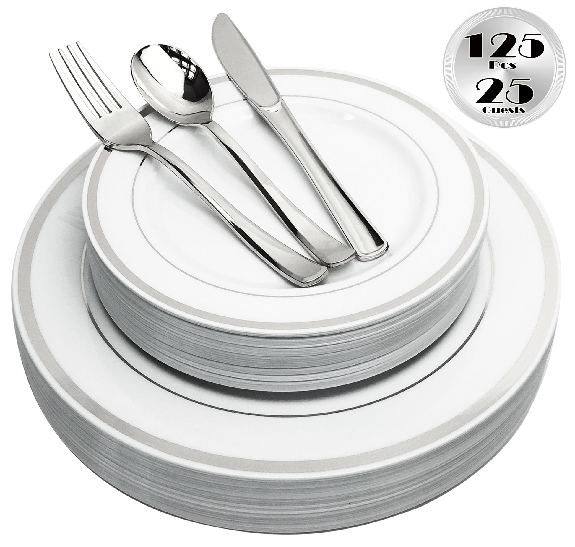 Amazon Thanksgiving Plastic Dinnerware JL Prime 125 Piece Silver