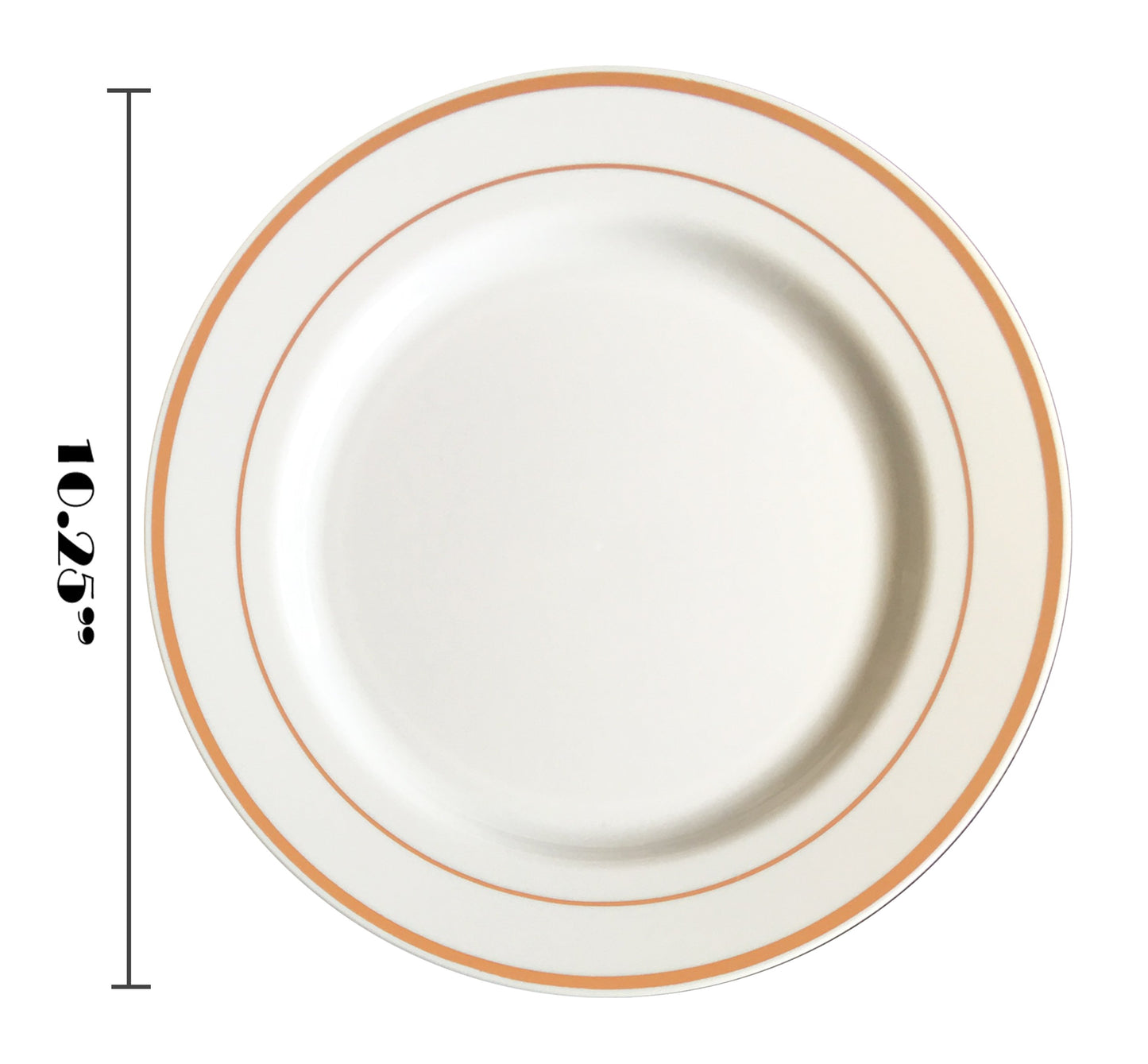 JL Prime 25 Piece 10 Inch Rose Gold Plastic Dinner Plates Bulk Set, Heavy Duty Reusable Disposable Plastic Plates with Rose Gold Rim for Party and Wedding