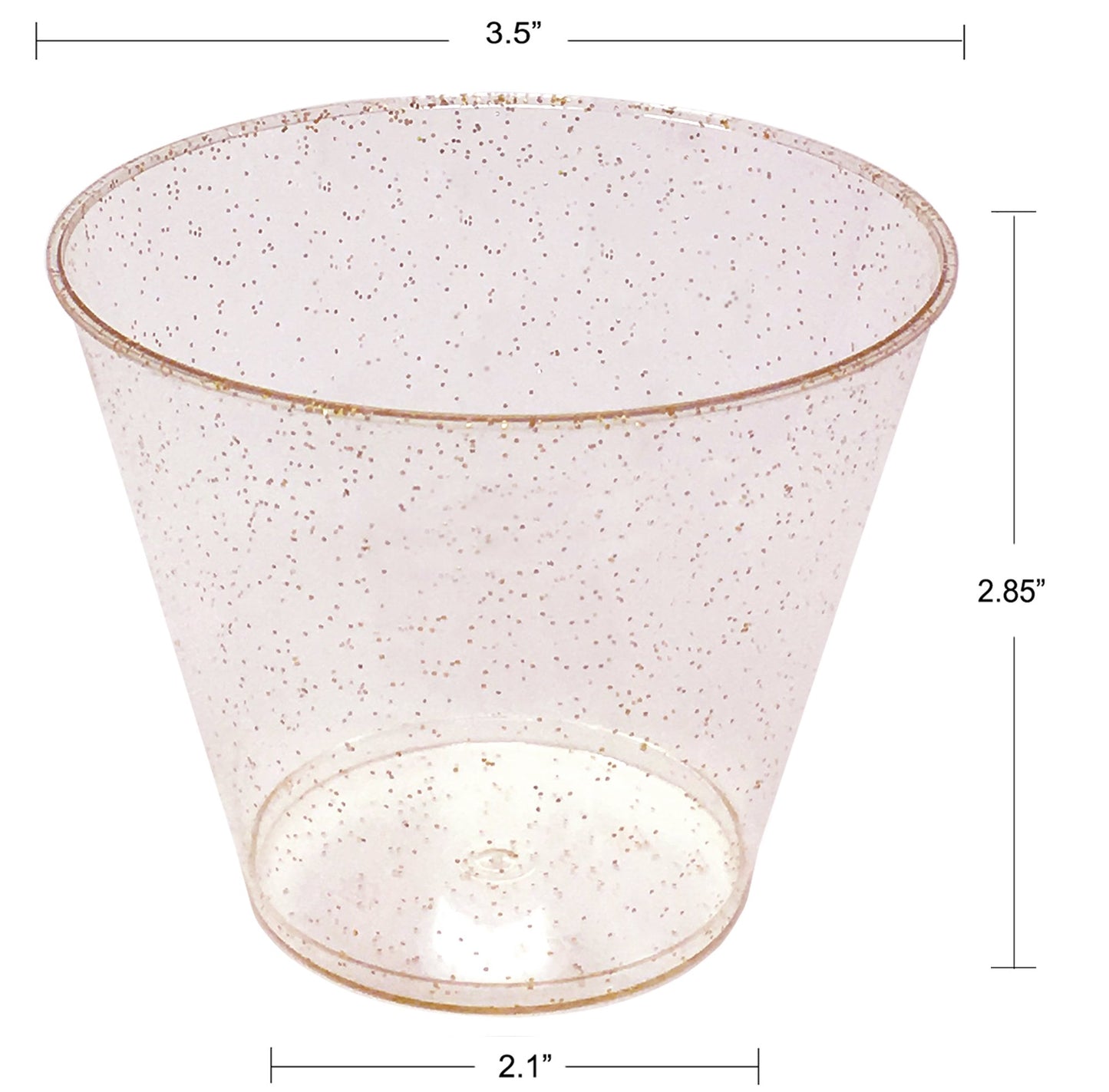 JL Prime 100 Rose Gold Glitter Plastic Cups, 9 Oz Heavy Duty Reusable Disposable Rose Gold Glitter Clear Plastic Cups, Old Fashioned Tumblers, Hard Plastic Drinking Cups for Party and Wedding